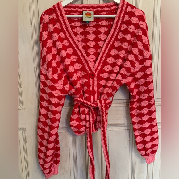 FARM RIO stitch, belted crochet sweater cardigan- size small - Picture 11 of 15